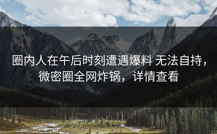 圈内人在午后时刻遭遇爆料 无法自持，微密圈全网炸锅，详情查看
